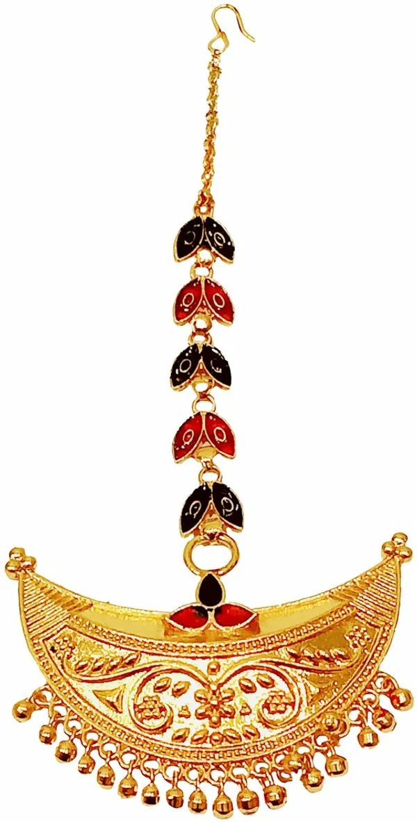 Assamese_Traditional_Copper_Gold_Plated_Red_Black_Colour_Junbiri_Maang_Tikka_For_Women